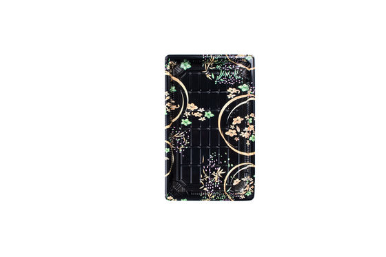 Emballage personnalisé rectangulaire japonais jetable à emporter Plateau de restauration rapide Conteneur en plastique Emballage Boîte à sushi Plateau avec couvercle