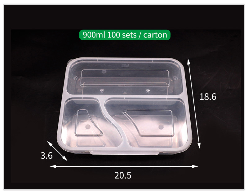 Trois matériel de catégorie comestible de conteneur de nourriture de gamelle de rectangle du compartiment pp