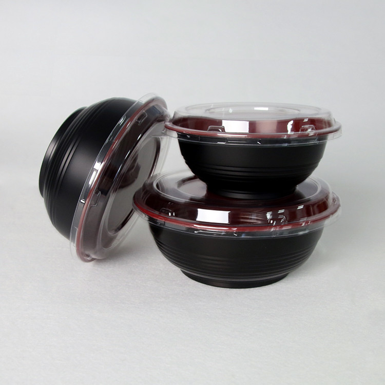 Bol en plastique jetable de nouille de conteneur rouge et noir de soupe de nouilles