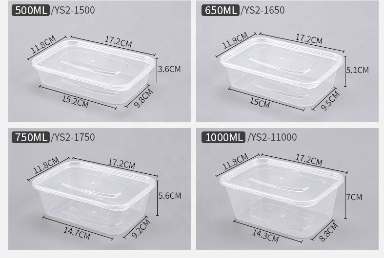 Le plastique transparent emportent la boîte 500 650 750 1000ml, nourriture de micro-onde