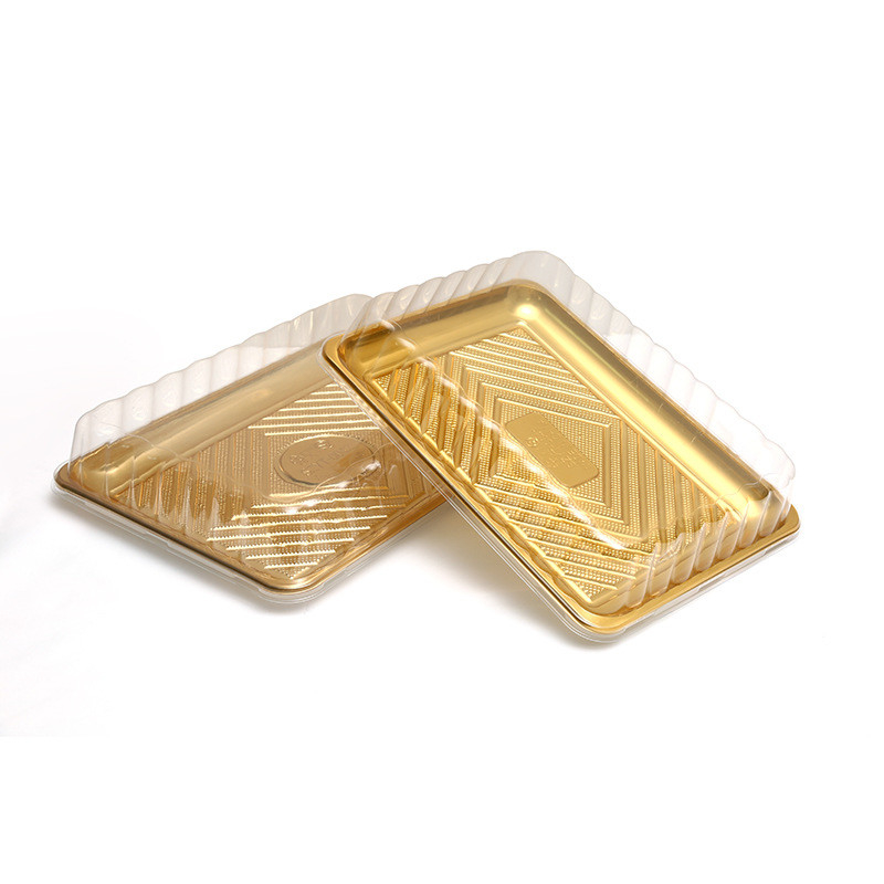 Stock de feuille d'or de grande capacité rectangle plastique jetable plateau de sushi pour la fête