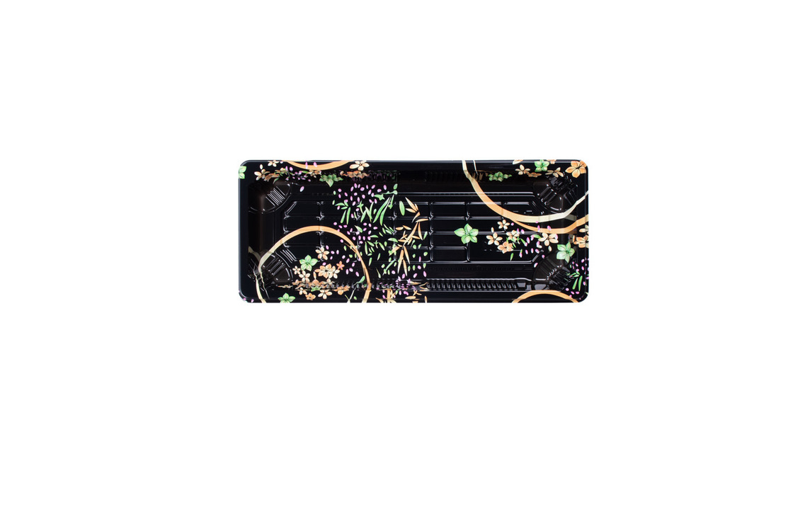 Emballage personnalisé rectangulaire japonais jetable à emporter Plateau de restauration rapide Conteneur en plastique Emballage Boîte à sushi Plateau avec couvercle