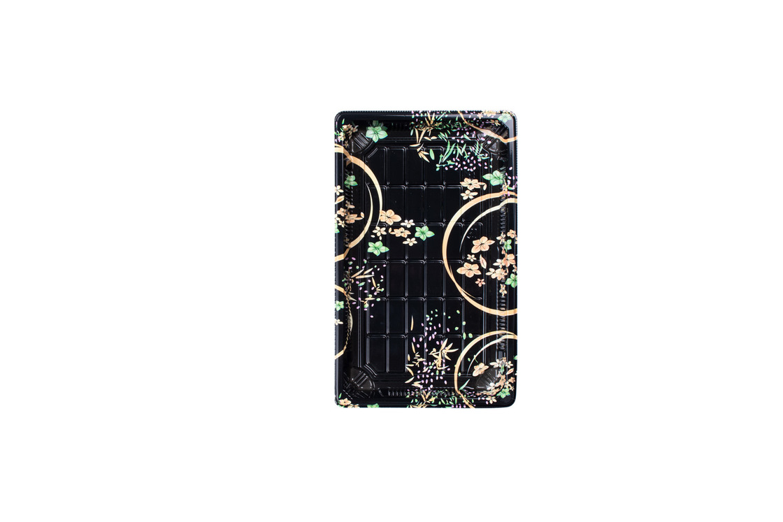 Emballage personnalisé rectangulaire japonais jetable à emporter Plateau de restauration rapide Conteneur en plastique Emballage Boîte à sushi Plateau avec couvercle