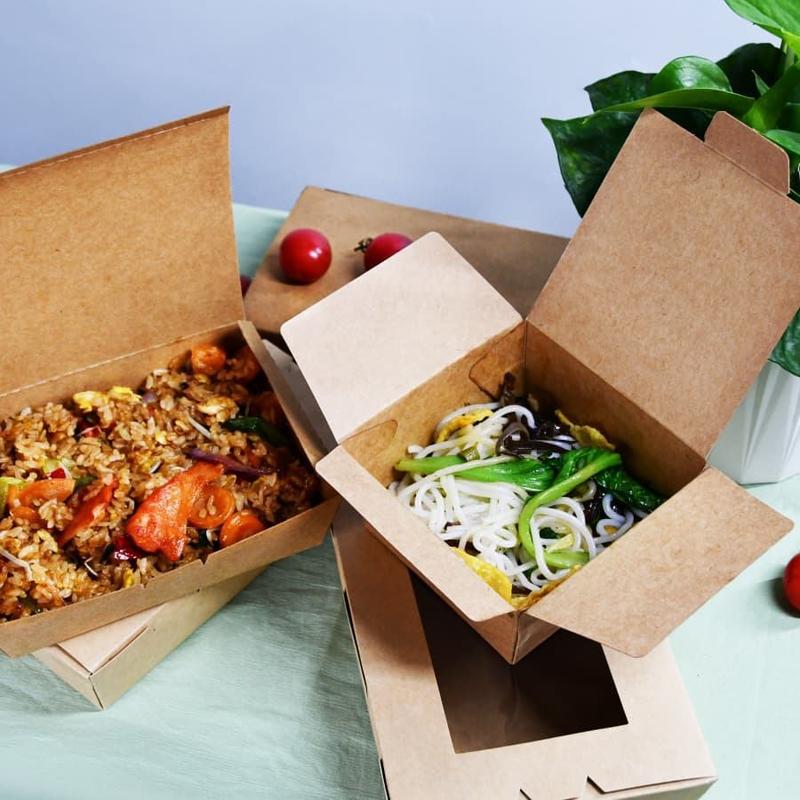 Boîte à déjeuner en carton pour emballage alimentaire en kraft avec logo personnalisé, à emporter, avec compartiments