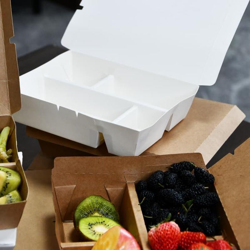 Meilleur et moins cher Contenant de préparation de repas jetable à 4 compartiments Boîte à lunch en papier kraft multi-grilles