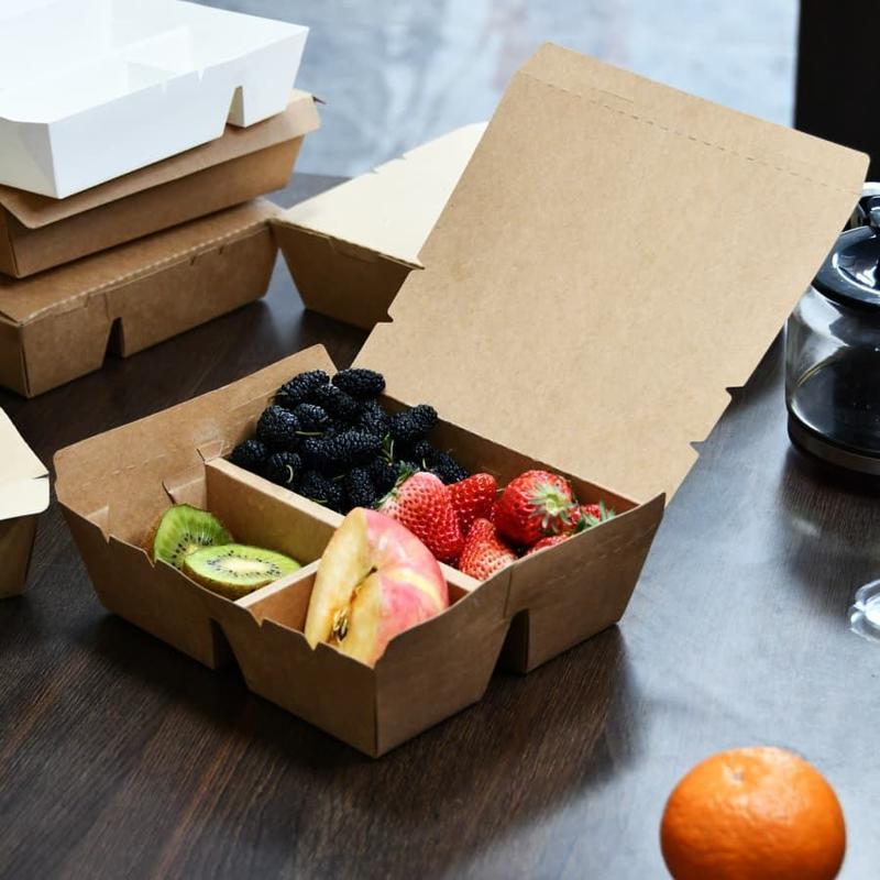 Meilleur et moins cher Contenant de préparation de repas jetable à 4 compartiments Boîte à lunch en papier kraft multi-grilles