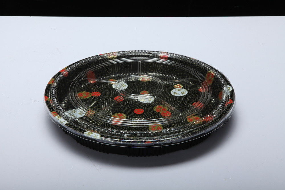 La boîte en plastique jetable de plateau, plateau rond de sushi, emportent le plateau de nourriture