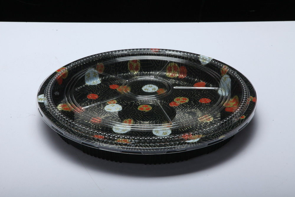 La boîte en plastique jetable de plateau, plateau rond de sushi, emportent le plateau de nourriture