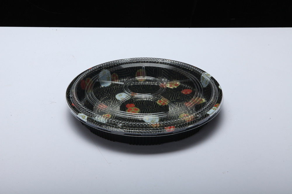 La boîte en plastique jetable de plateau, plateau rond de sushi, emportent le plateau de nourriture