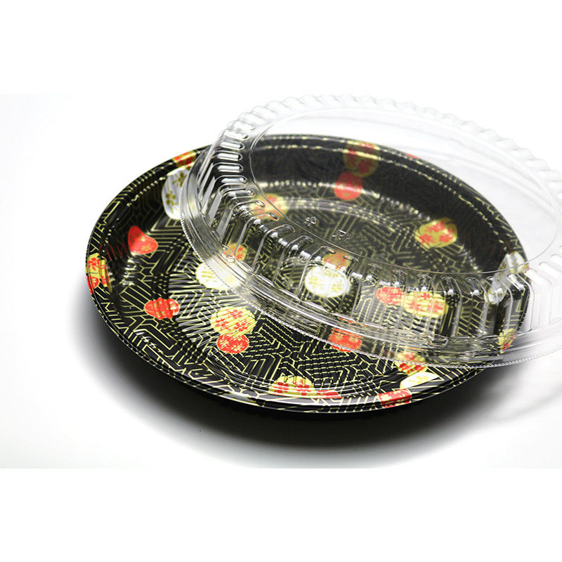 La boîte en plastique jetable de plateau, plateau rond de sushi, emportent le plateau de nourriture