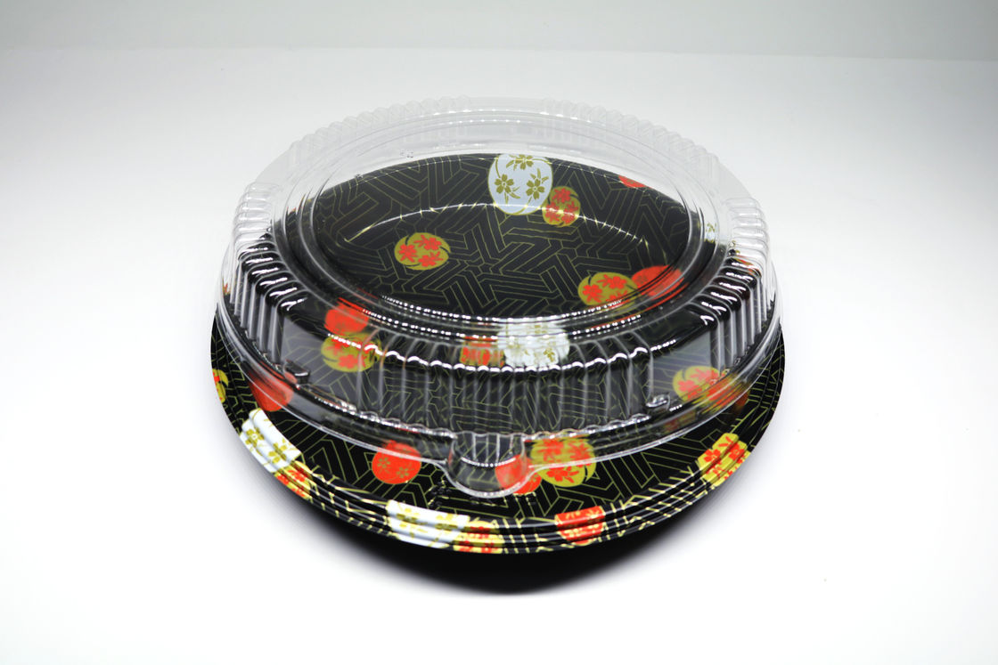La boîte en plastique jetable de plateau, plateau rond de sushi, emportent le plateau de nourriture