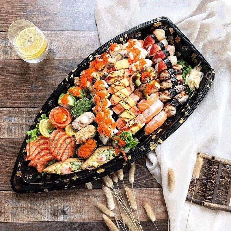 Plateau en plastique jetable recyclable de sashimi de sushi