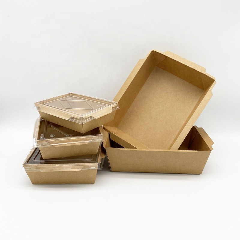 Disposable Rectangle Kraft Paper Food Container Lunch Box with Lid