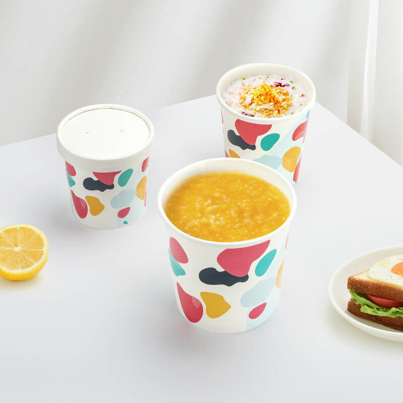Bol de soupe en plastique jetable à papier d'emballage de couvercle d'OEM avec le modèle extérieur