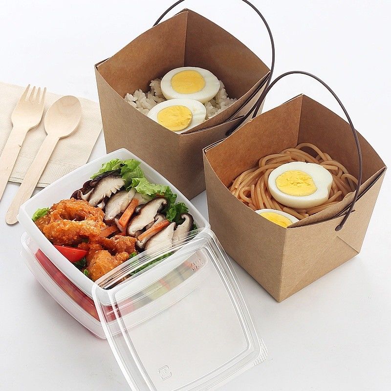 Réutilisez le papier d'emballage emportent la boîte d'emballage de nouille de déjeuner avec Tray And Handle