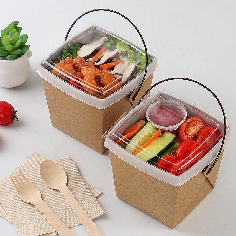 Réutilisez le papier d'emballage emportent la boîte d'emballage de nouille de déjeuner avec Tray And Handle