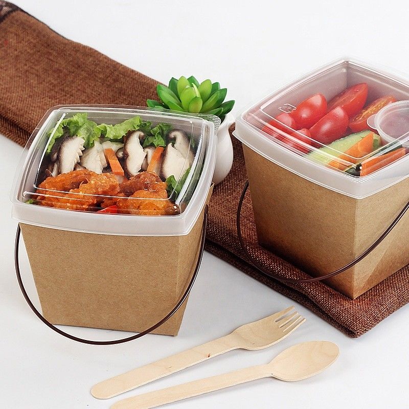 Réutilisez le papier d'emballage emportent la boîte d'emballage de nouille de déjeuner avec Tray And Handle
